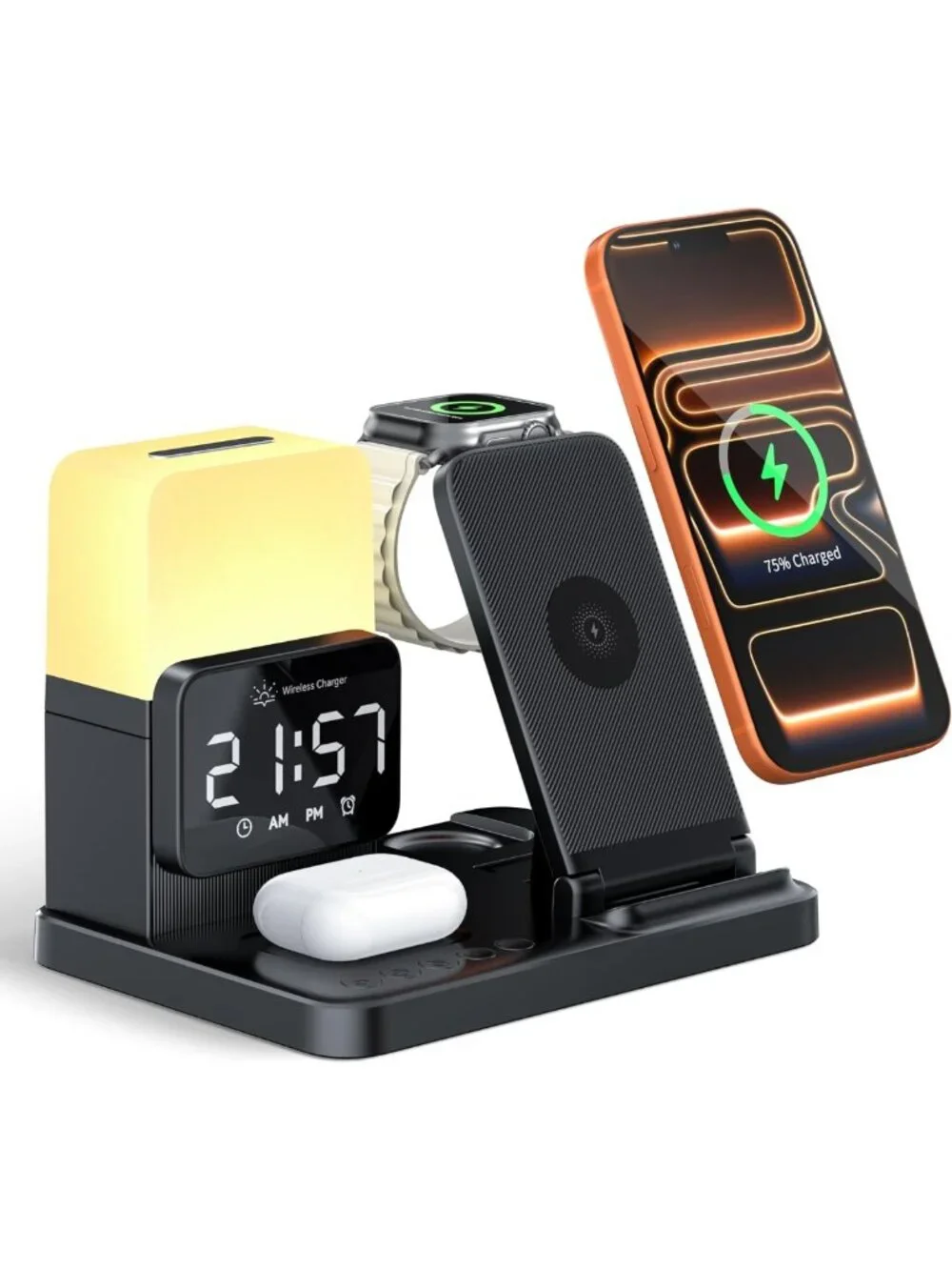 6-in-1 Wireless Charging Station for iPhone, Apple Watch, AirPods & Night Light